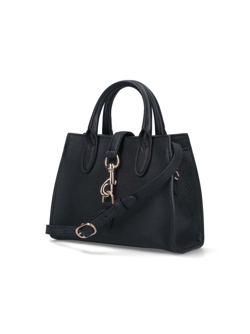 Gucci Textured Black Leather Small Tote Bag With Rigid Top Handles