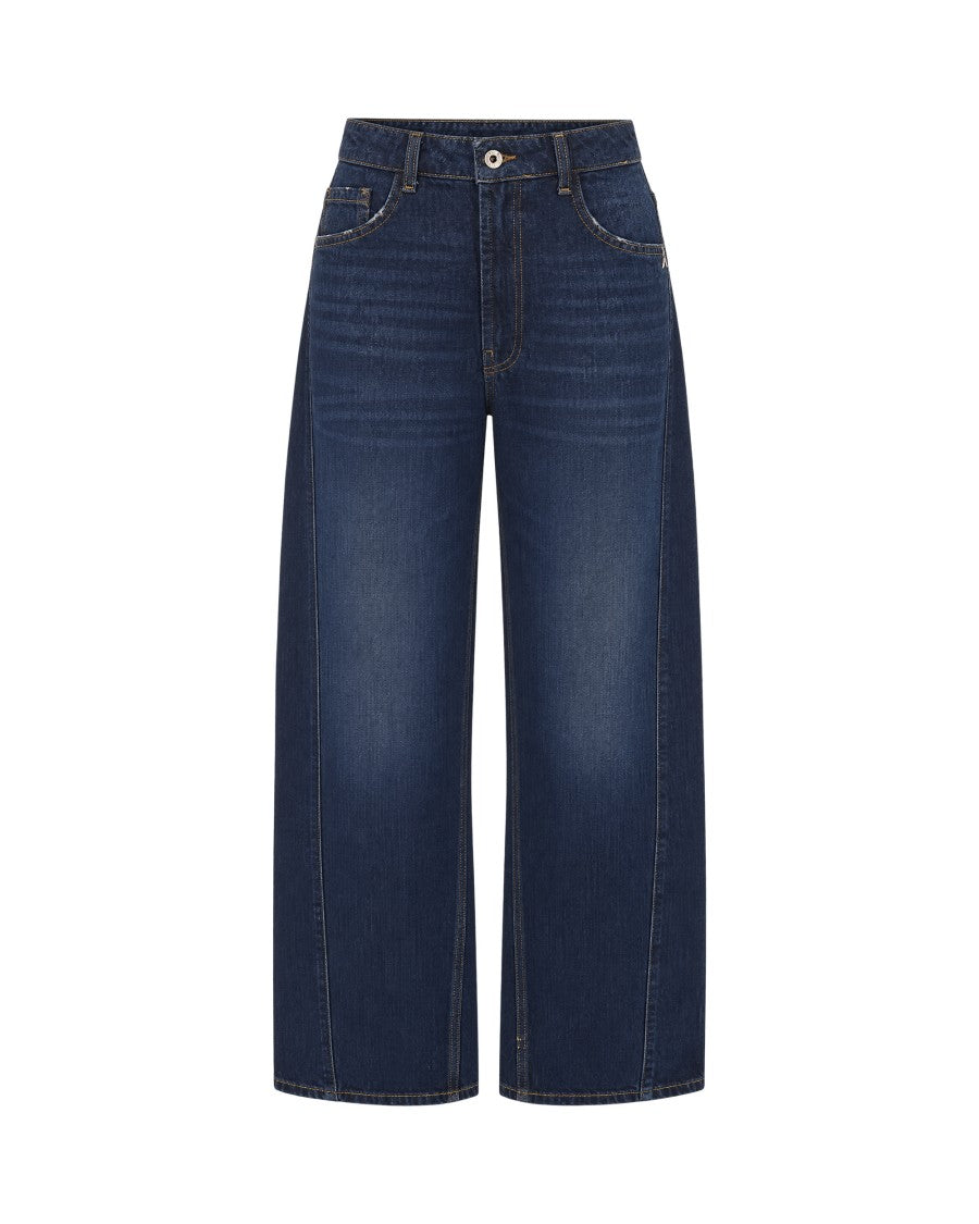 Patrizia Pepe Washed Dark Blue Wide-Leg Distressed Denim Jeans