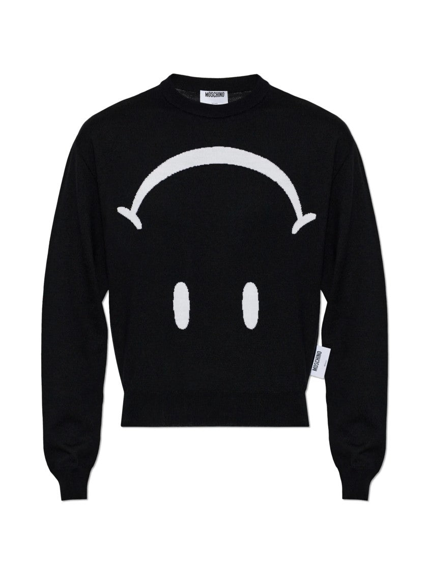 Moschino Minimalist Black Wool Sweater With Graphic Design