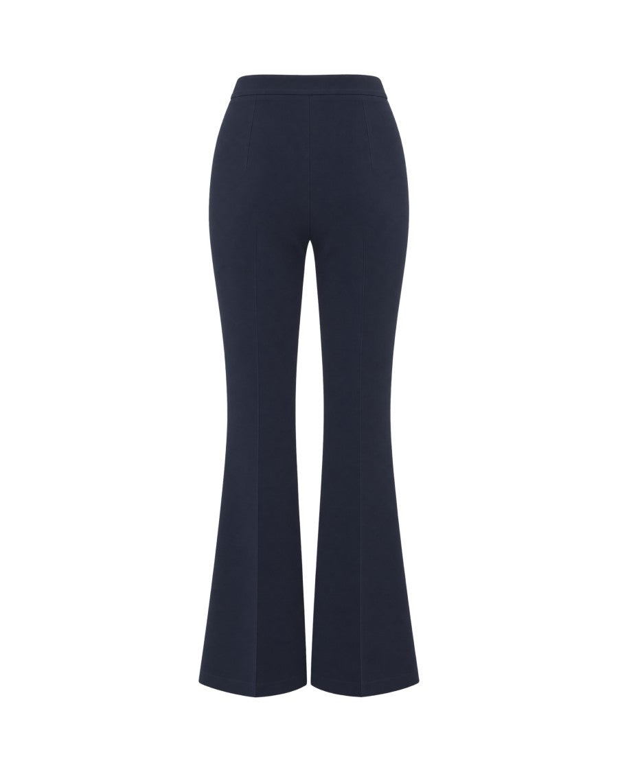 Elisabetta Franchi High-Waisted Flared Navy Trousers With Tailored Fit