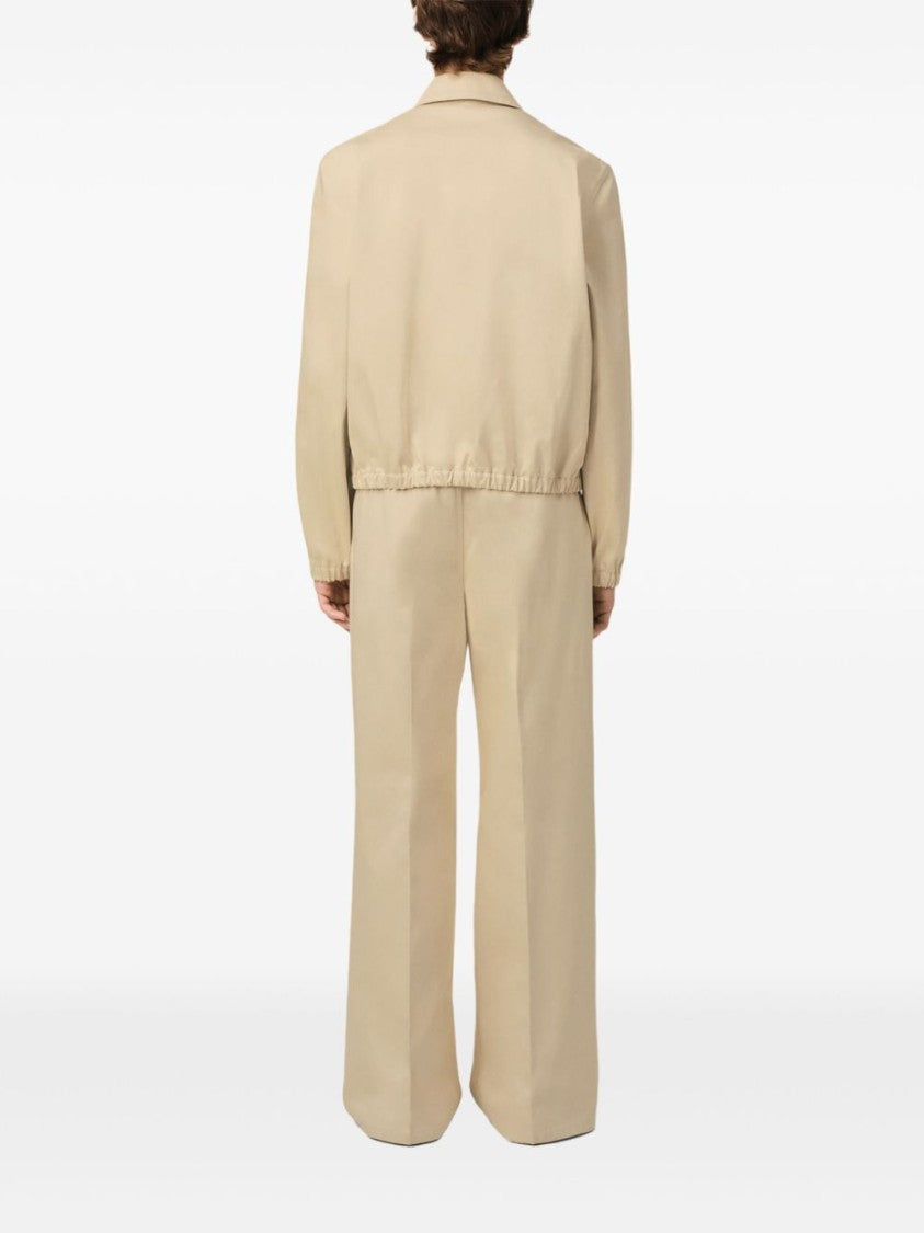 Ami Beige Cotton Zip Jacket With Logo Embroidery