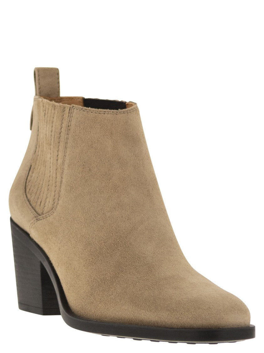 Tod's Suede Calfskin Ankle Boot With Elastic Inserts