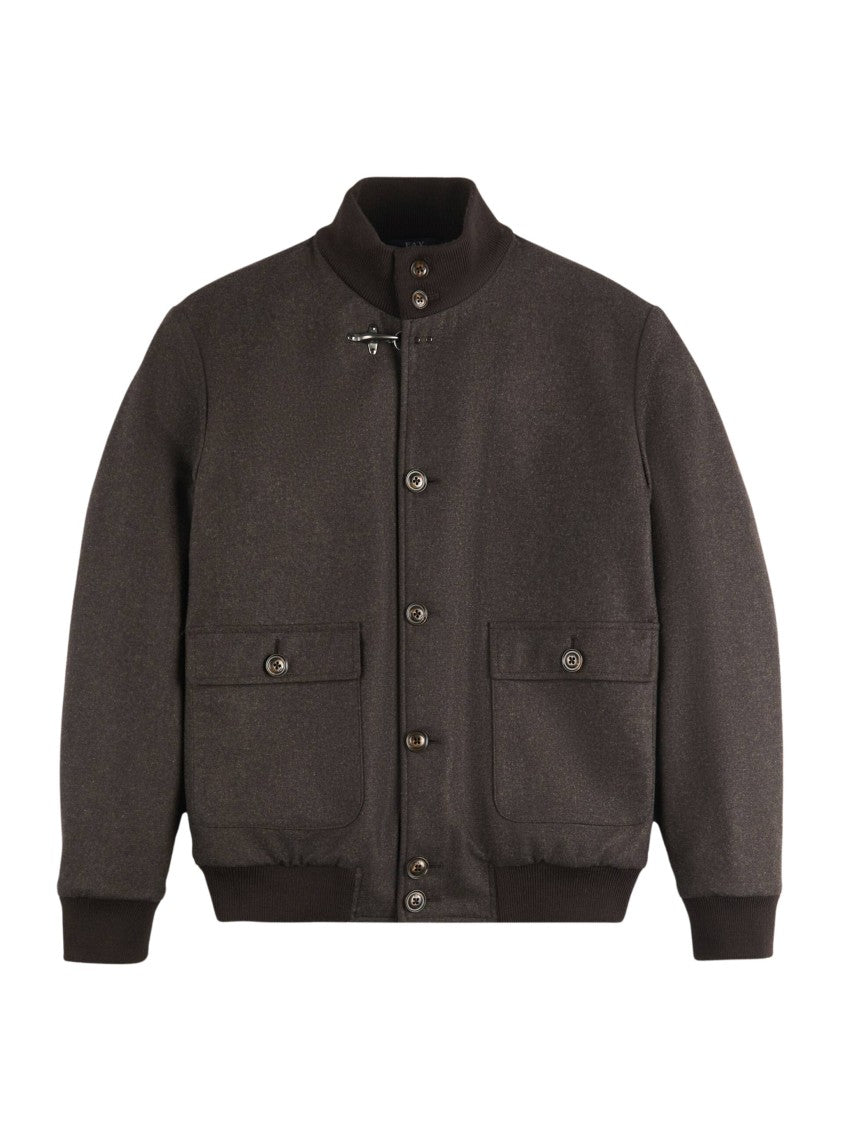 Fay Water-Repellent Wool Carded Flannel Bomber Jacket