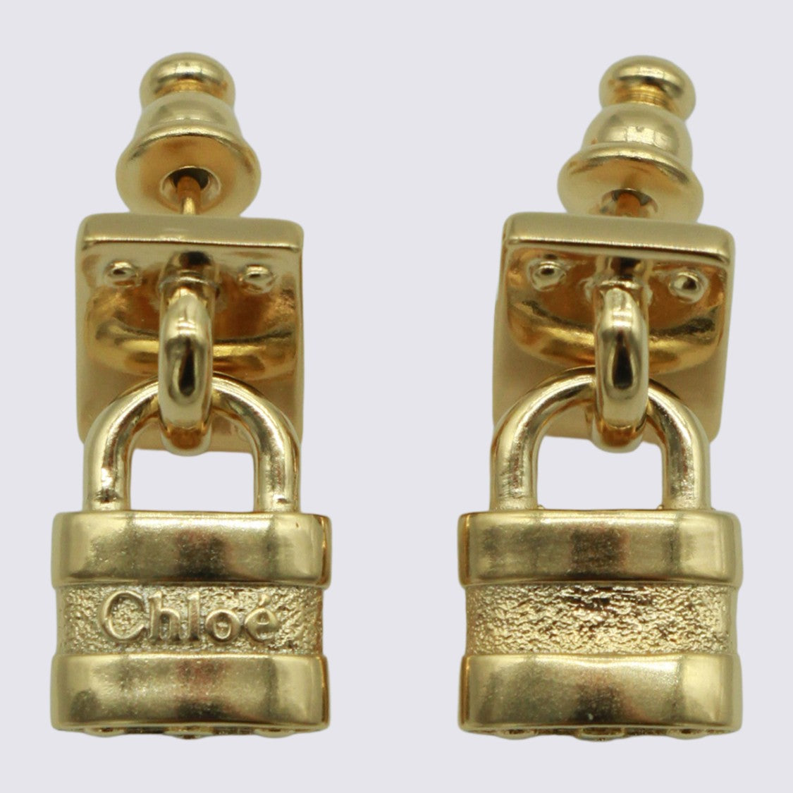 Chloé Gold-Tone Padlock Cufflinks With Textured Band And Engraved Logo