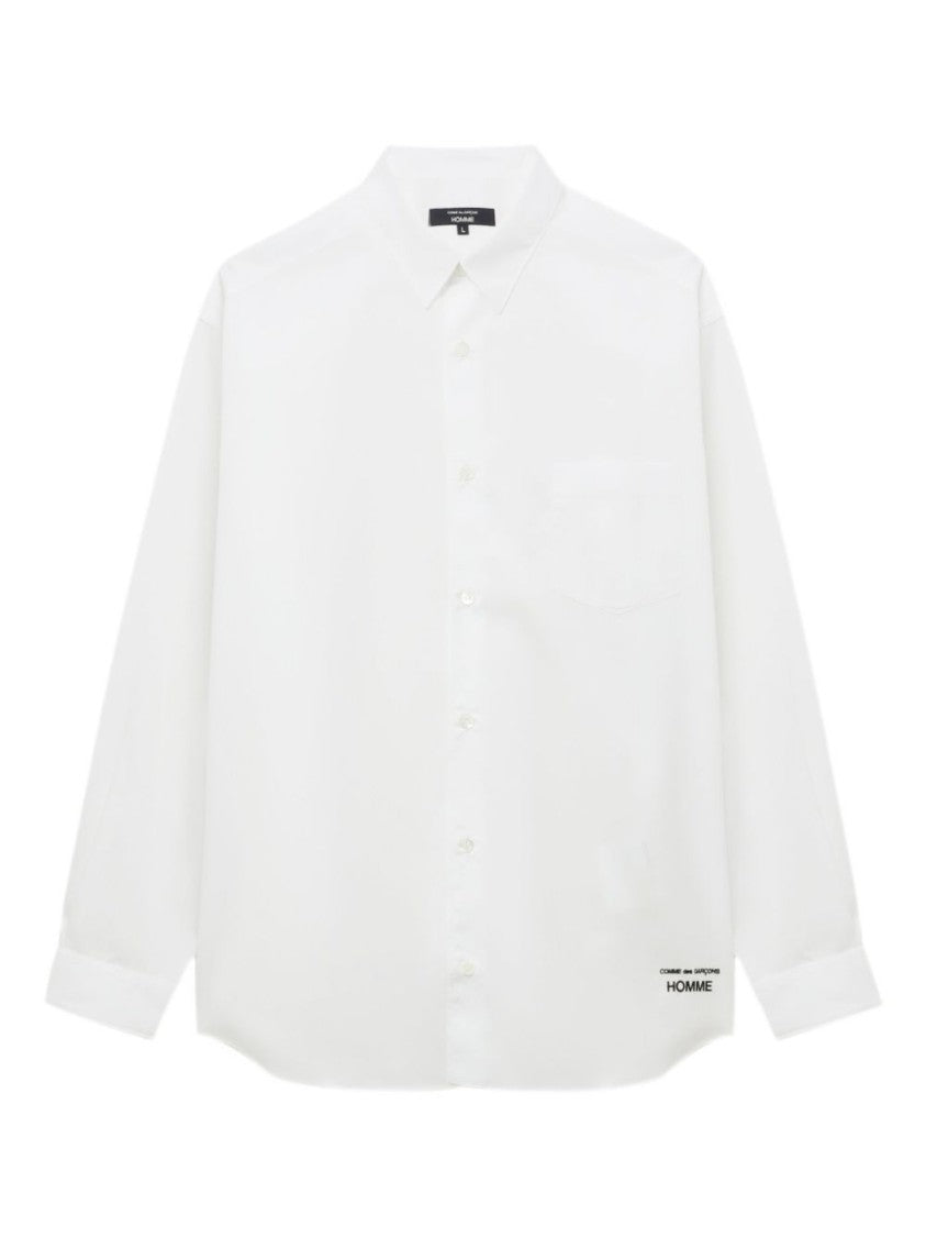 Comme Des Garçons Long-Sleeved White Shirt With Classic Button Design And Pleat Detailing