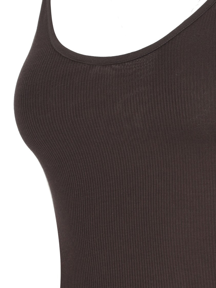 Khaite Selee Top In Brown Viscose Jersey Ribbed Knit