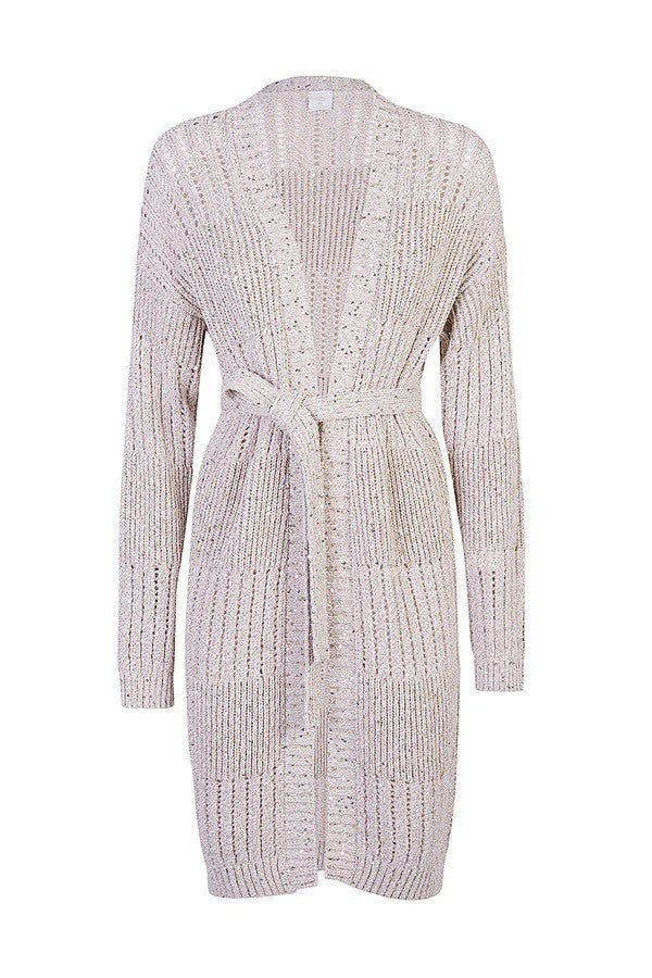 Eleventy Ribbed Knit Cardigan With Waist Belt