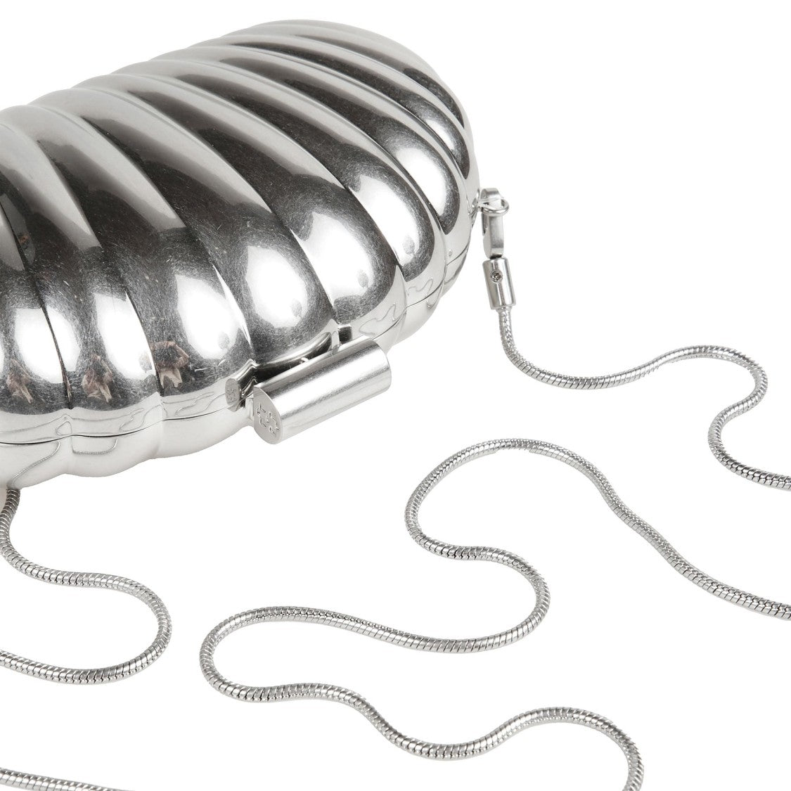 Simkhai Scallop Shell Metallic Silver Clutch