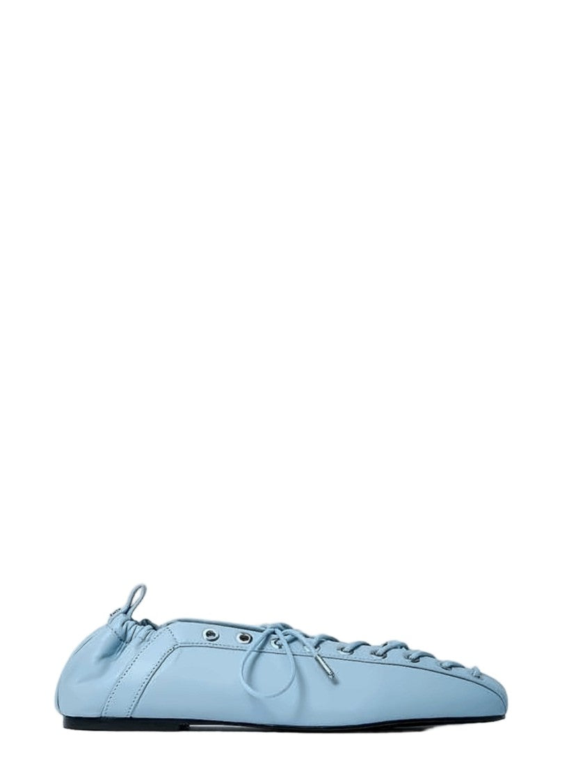 Ganni Ruched Slip-On Flats With Lace-Up Detail