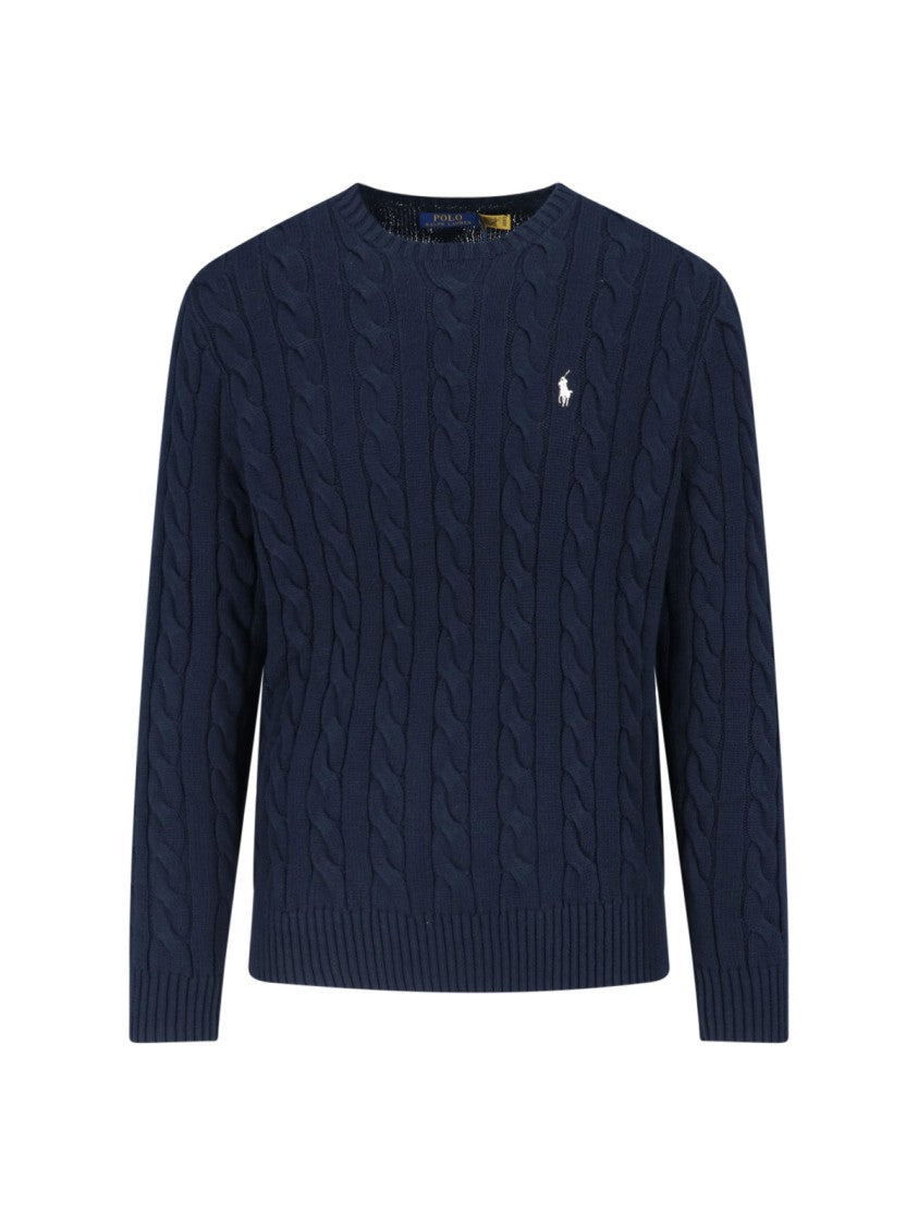 Polo Ralph Lauren Blue Cable Knit Crewneck Cotton Sweater