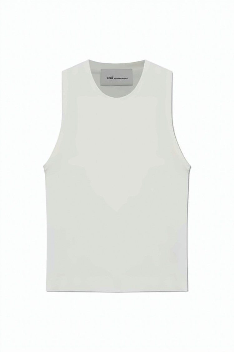 Ami Paris Minimalist White Sleeveless Top With Round Neckline