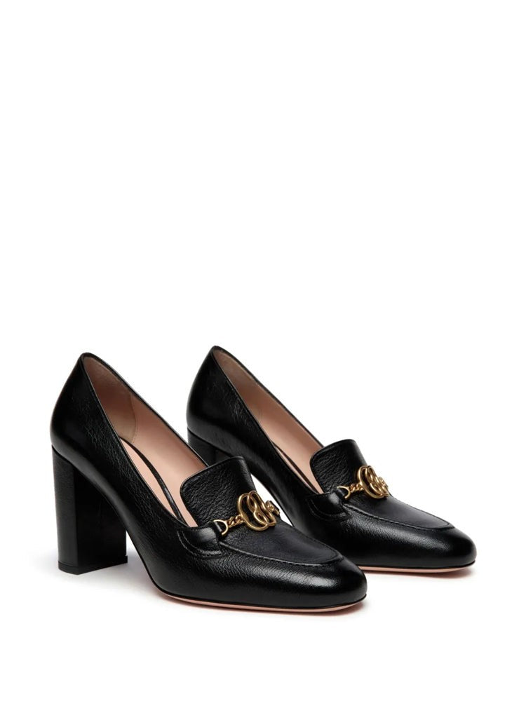 Bally Black Gold-Tone Chain Leather Pumps
