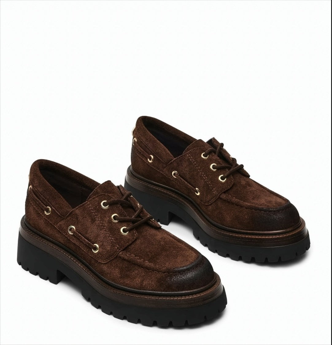 Steve Madden Taupe Suede Loafers With Lace-Up Front
