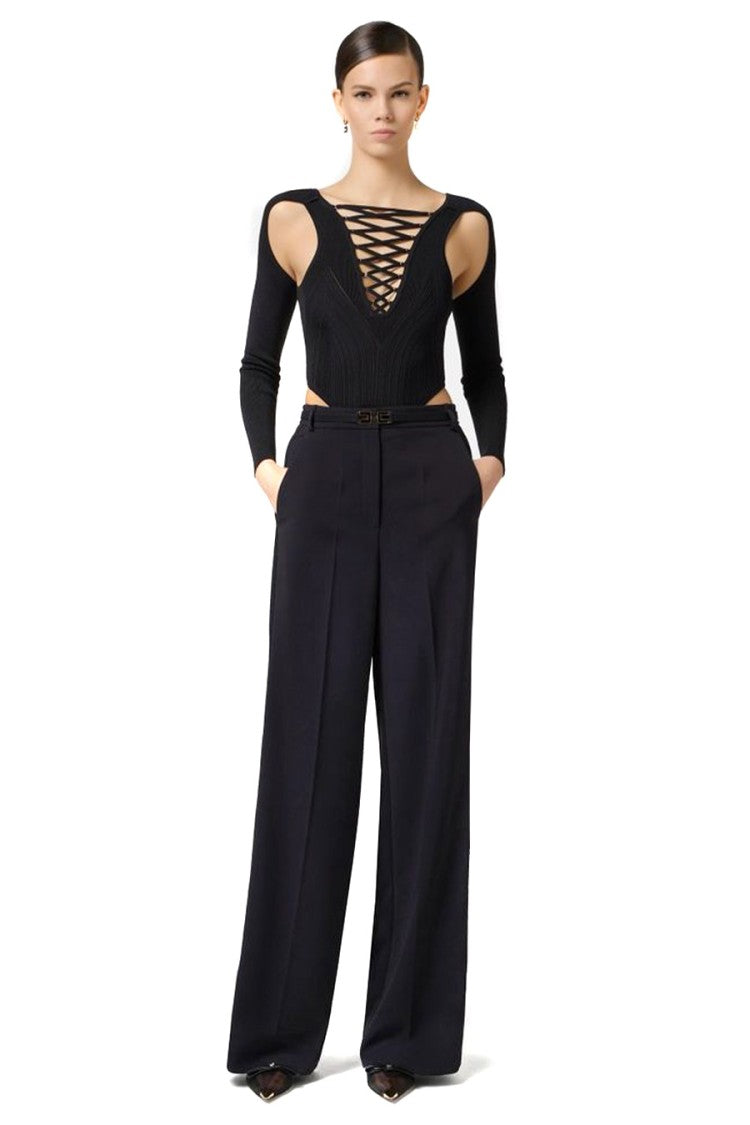 Elisabetta Franchi Polyester-Elastane Blend Wide Trousers