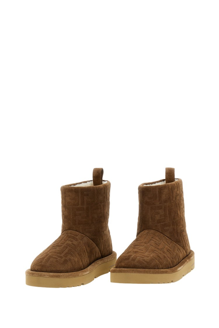 Fendi Embossed Brown Suede Ankle Boots