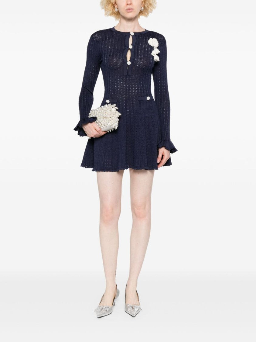 Self-Portrait Blue Mini Dress With Open-Knit Bodice