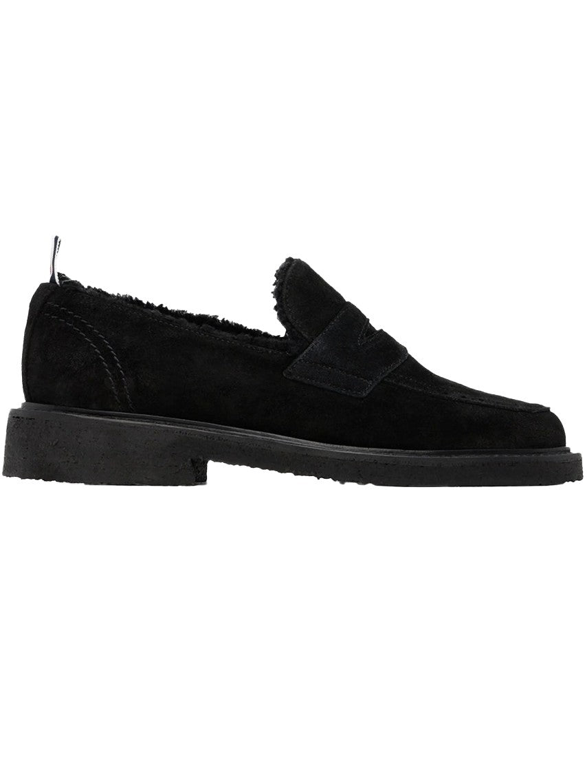Thom Browne Sleek Black Calf Leather Loafers With Rubber Sole