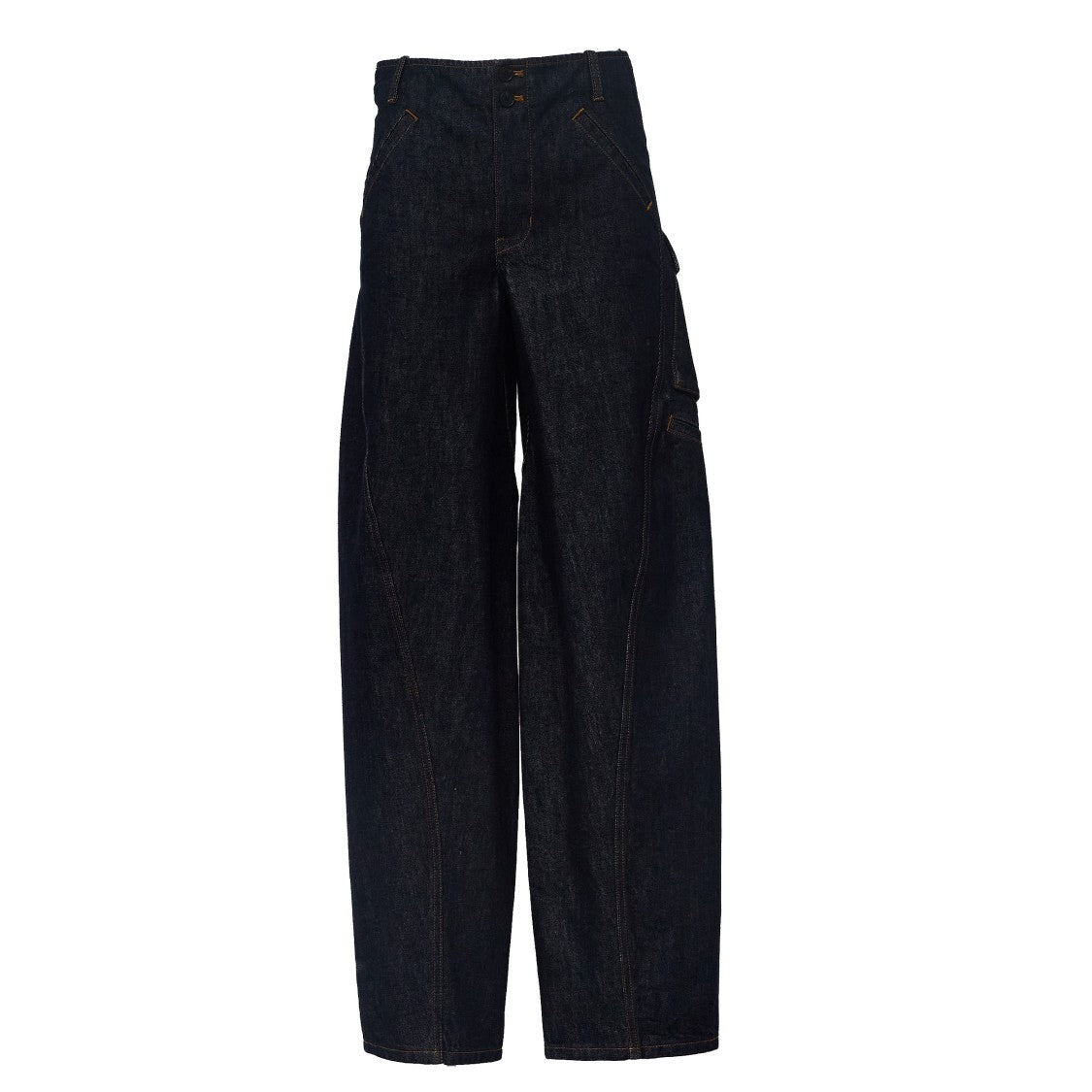 Self-Portrait Indigo Denim Cargo Jeans With Barrel Cut And Multi-Pocket Design