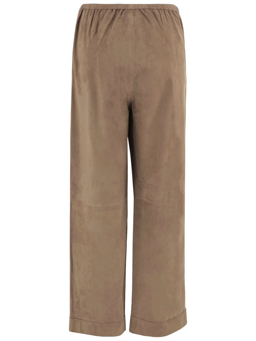 By Malene Birger Soft Suede Leather Pants With Adjustable Waist