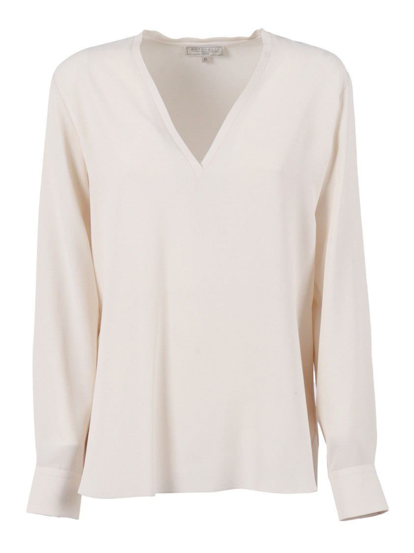 Antonelli Long-Sleeved Blouse With V-Neckline And Buttoned Cuffs