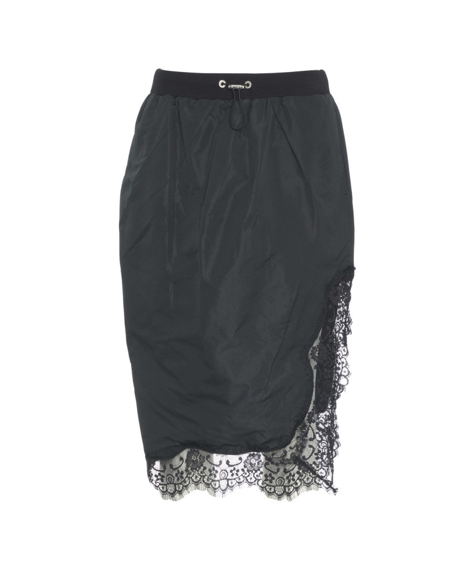 Pinko Asymmetrical Black Skirt With Lace Trim And Adjustable Waistband
