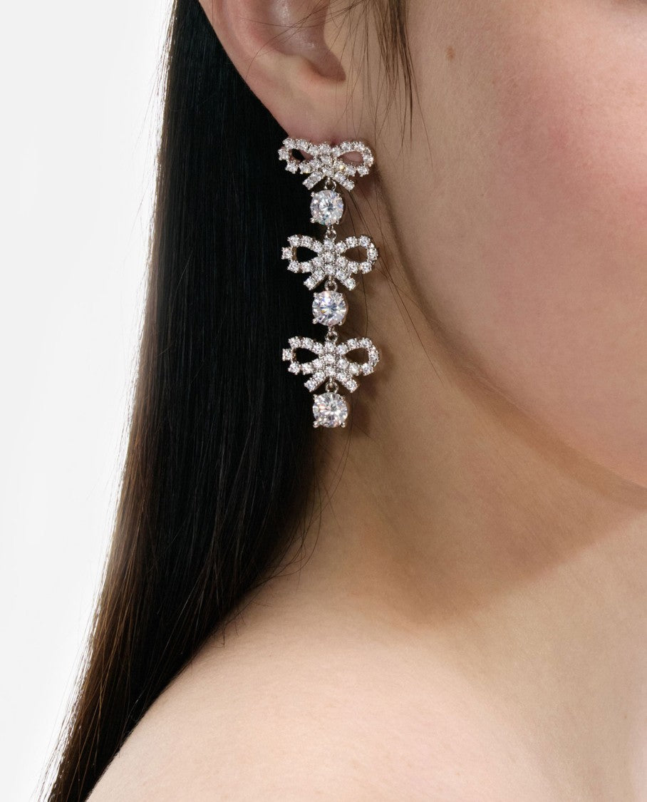 Self-Portrait Micro Bow Crystal Tiered Earrings