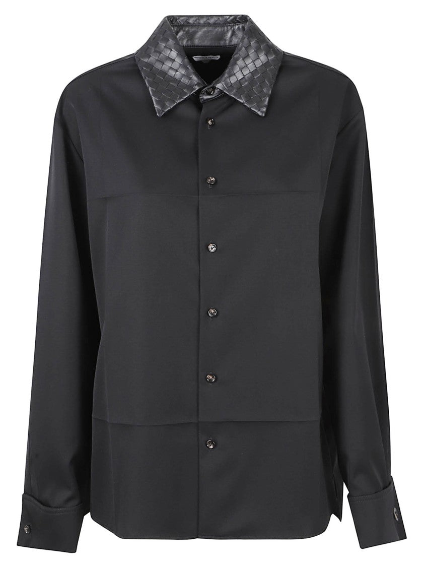 Bottega Veneta Woven Leather Collar Structured Shirt