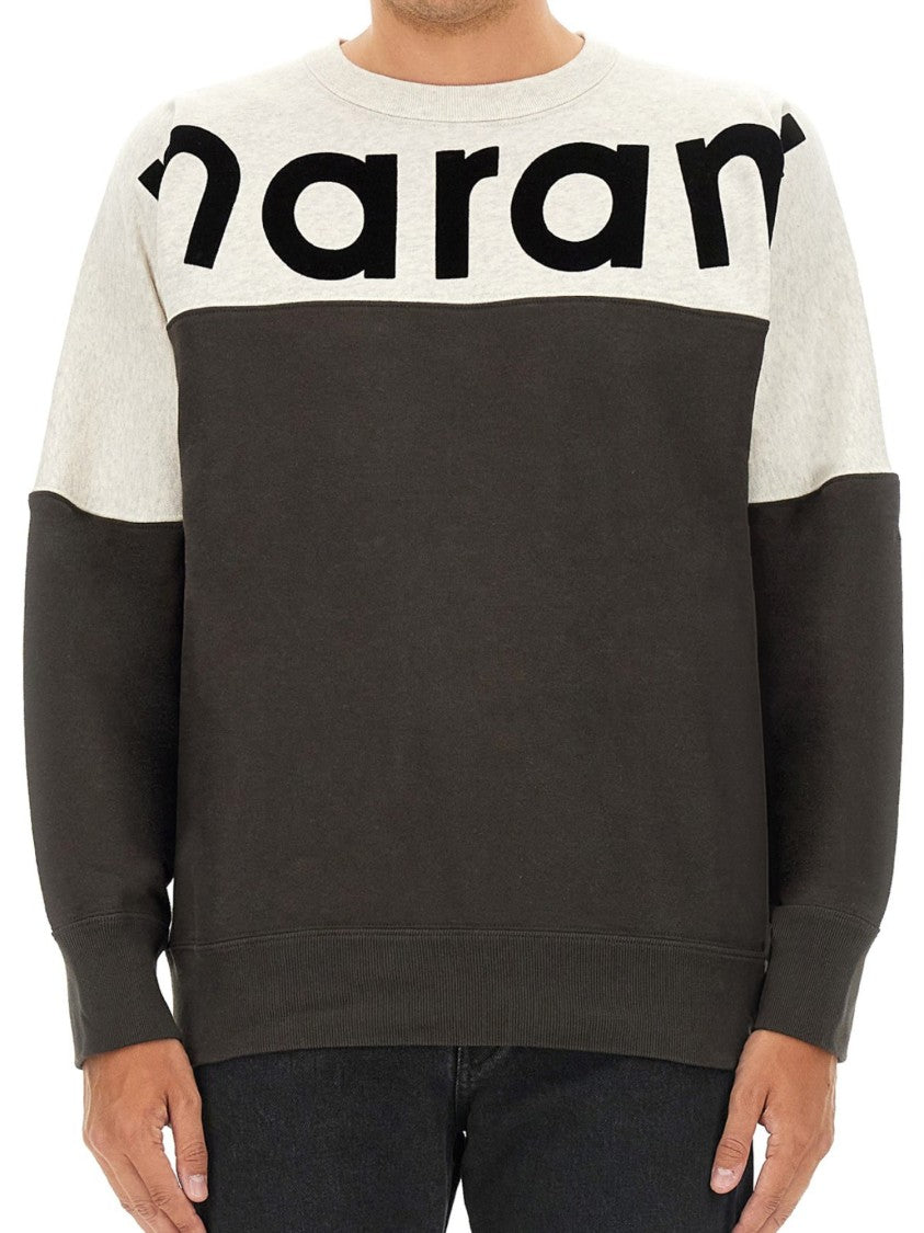 Isabel Marant Two-Tone Long-Sleeve Sweatshirt With Bold Logo