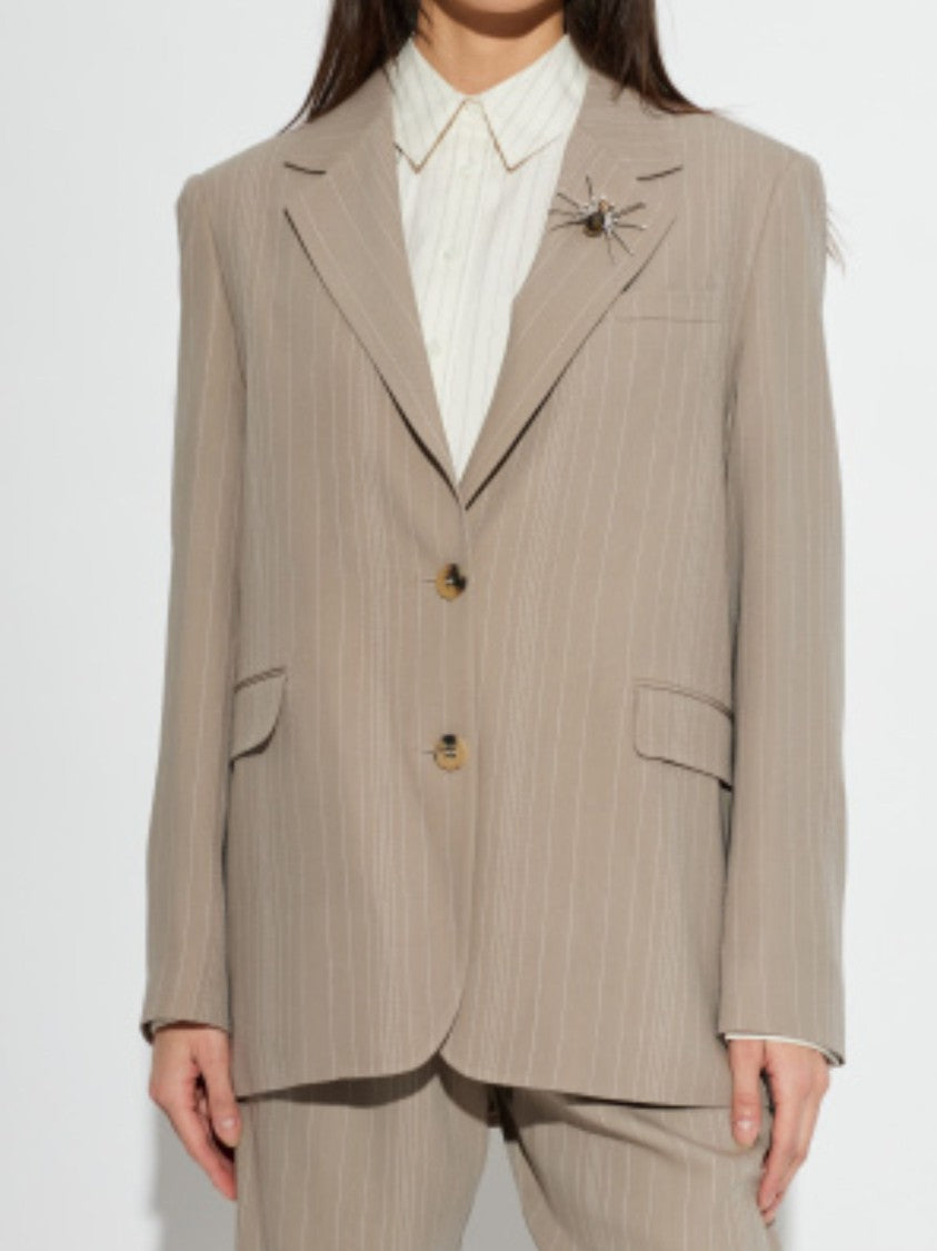 Golden Goose Beige Striped Appliqué Detail Wool Blazer