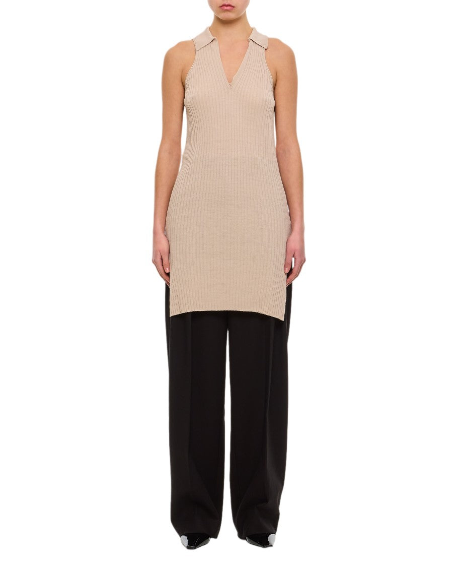 Quira Maxi-Length Silk Tank Top With Draped Side Details