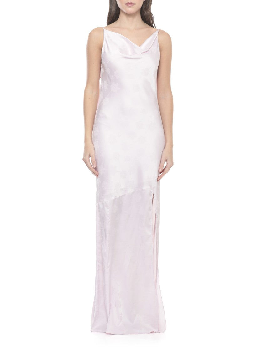 Rotate Maxi Waterfall Dress With Ruffled Details And Vent Hem