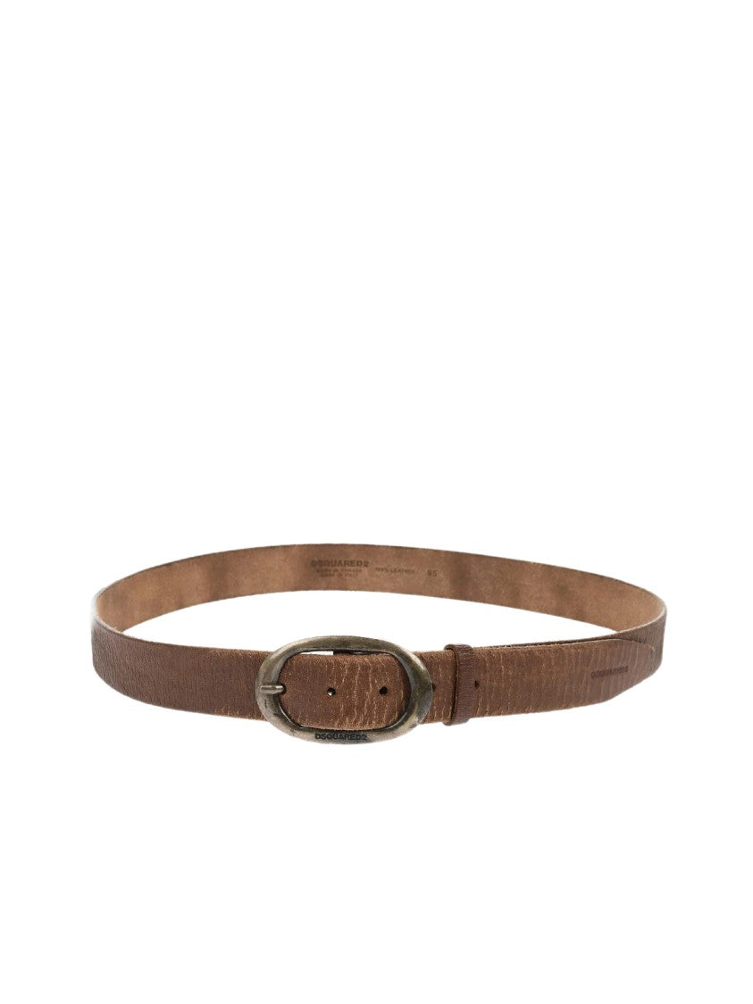 Dsquared2 Craquele Leather Logo Buckle Belt