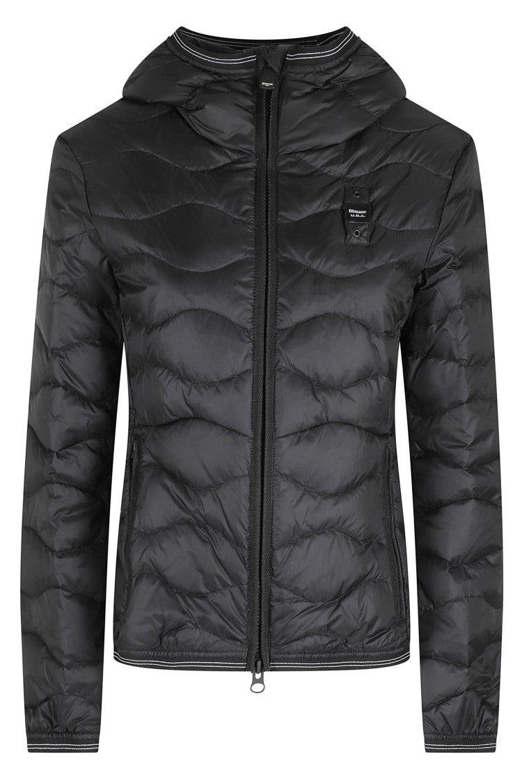 Blauer Black Camelia Hooded Wave Stitching Polyamide Down Jacket