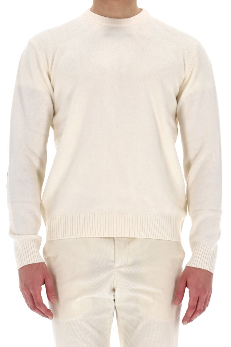 Herno Wool-Cashmere Crewneck Sweater With Suede Patches