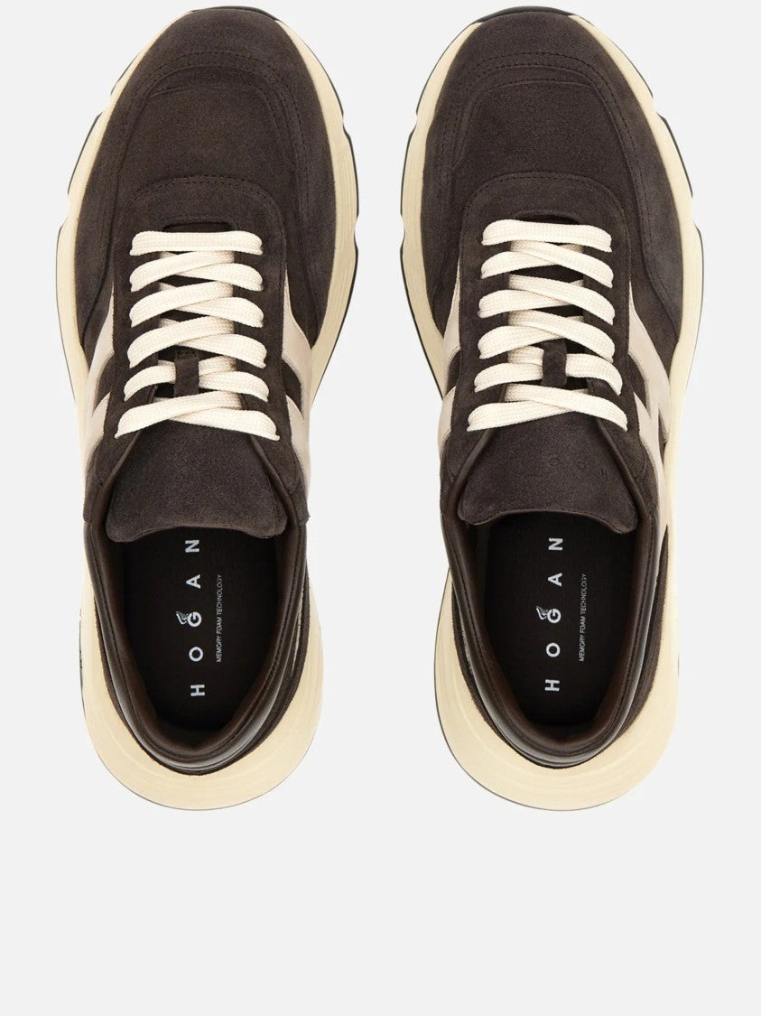 Hogan Dark Suede Sneakers With Contrasting Logo