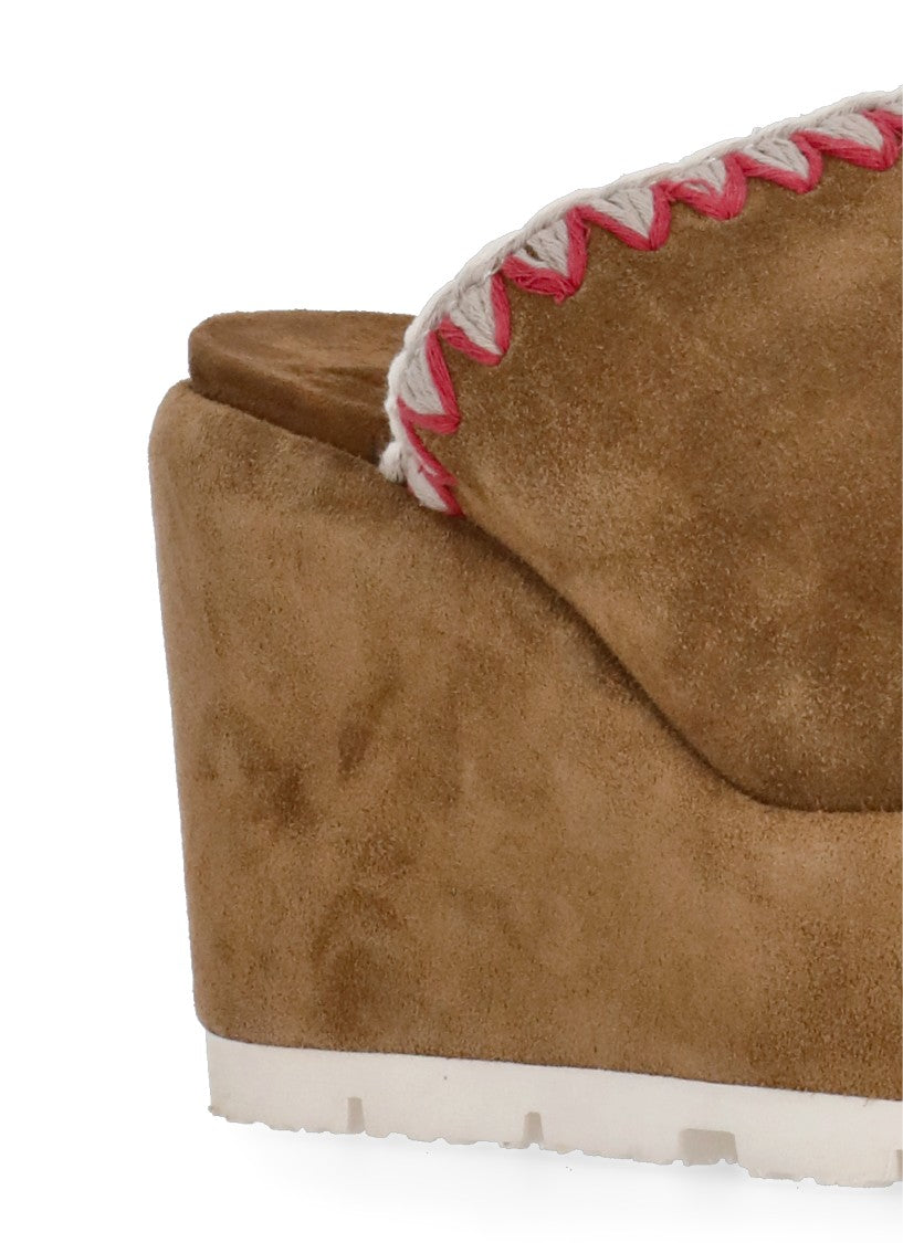 Mou Brown Suede Leather Eva Monoband Wedges