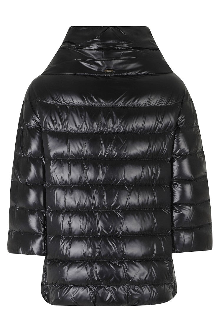 Herno Black Aminta Crater Neck 3/4 Sleeves Polyamide Down Jacket