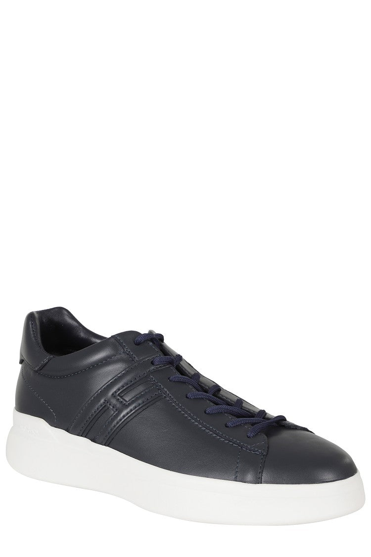 Hogan Denim Blue H580 Leather Rubber Sole Leather Sneakers