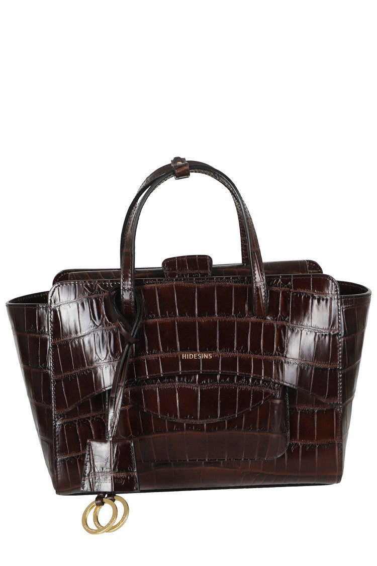 Hidesins Brown Medium Flap Glossy Crocodile-Embossed Leather Shoulder Bag