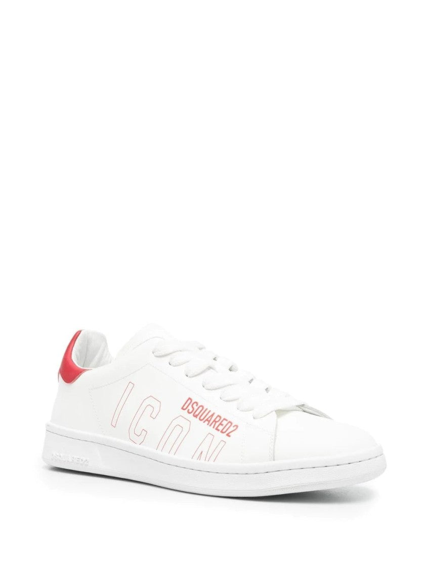 Dsquared2 White Low-Top Iconic Branding Leather Sneakers