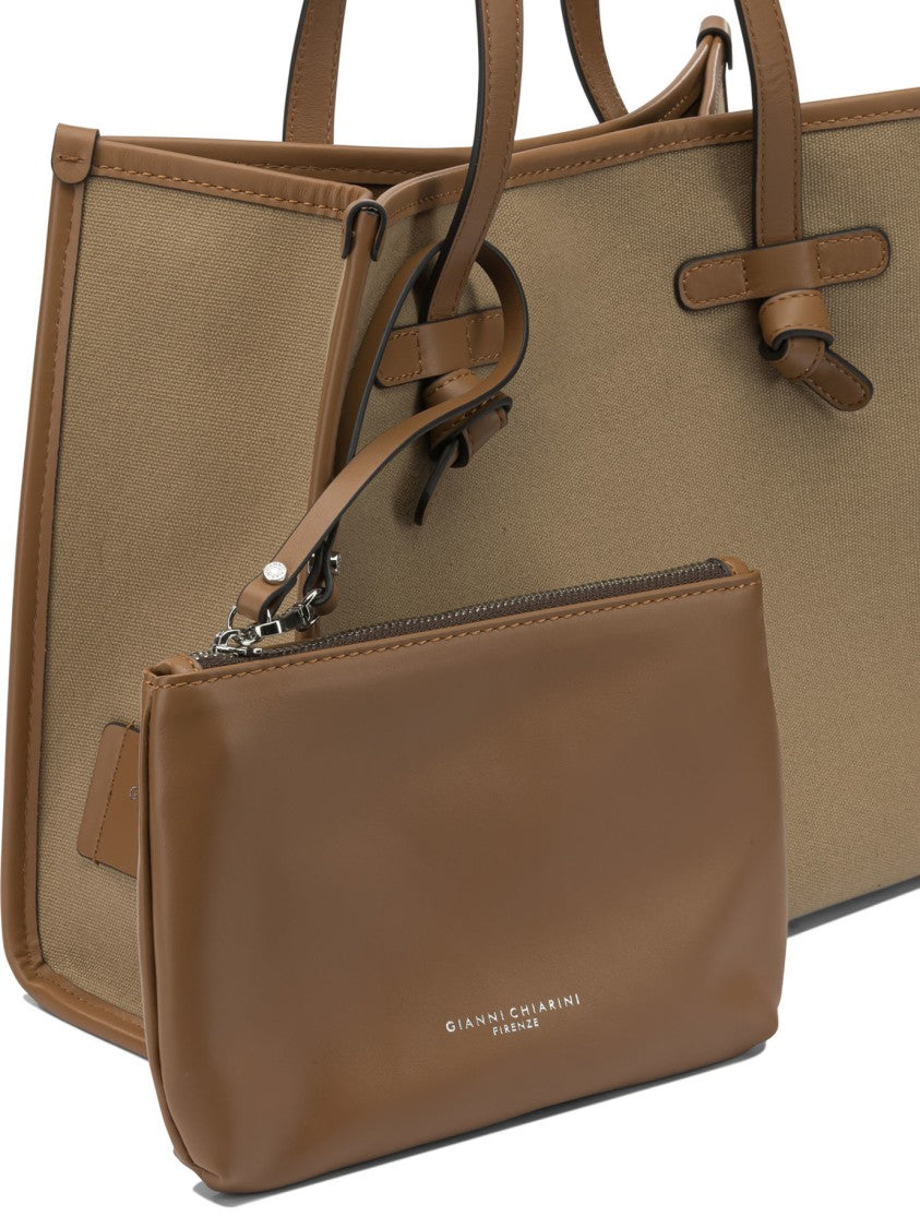 Gianni Chiarini Beige Canvas And Leather Shoulder Bag