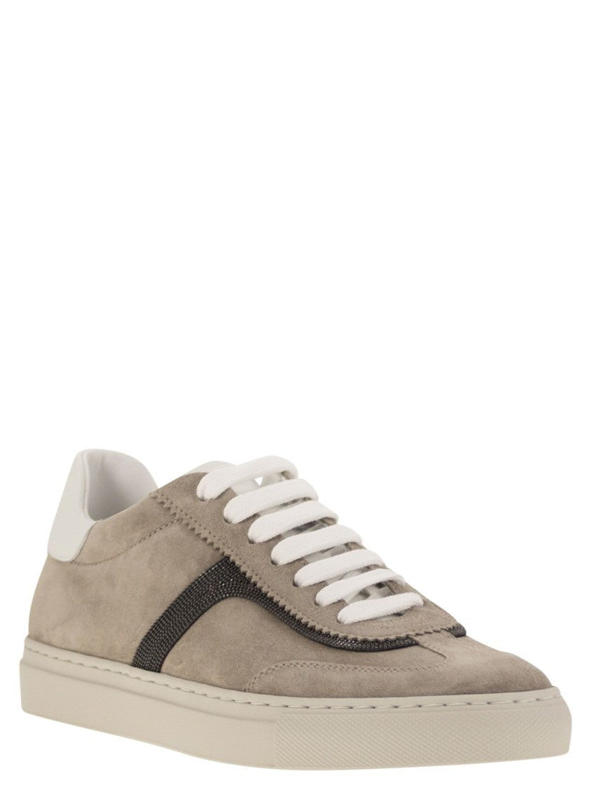Brunello Cucinelli Suede Trainers With Precious Detailing