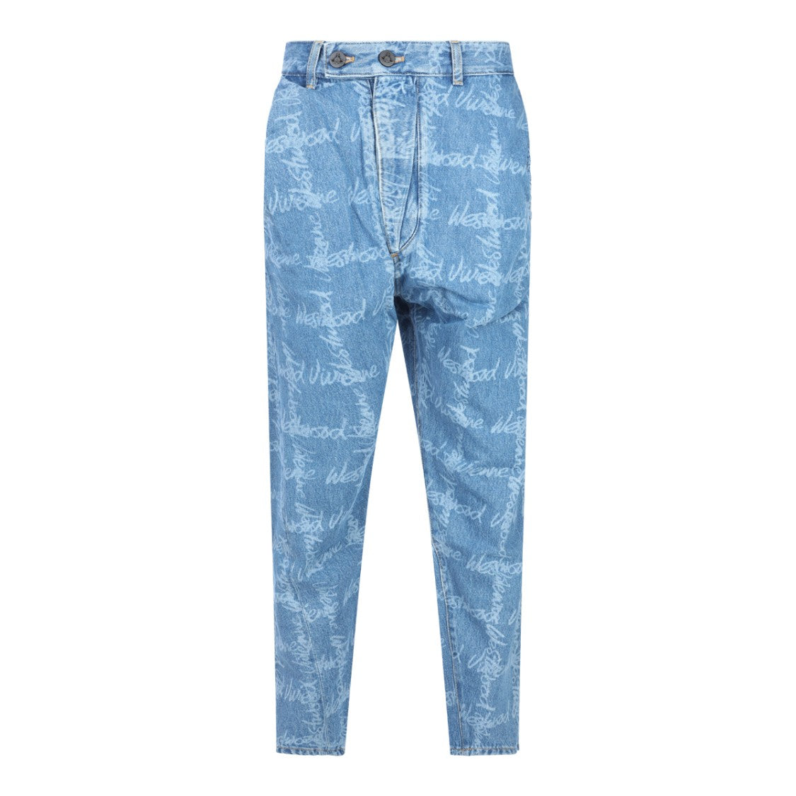 Vivienne Westwood Light Blue Denim Jeans With Signature Logo Print And Tapered Fit