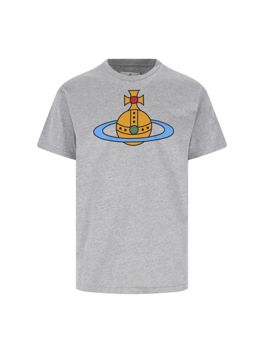 Vivienne Westwood Gray Orb Crew Neck Cotton T-Shirt