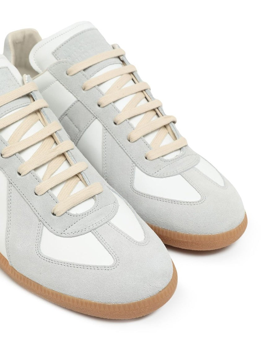Maison Margiela White Leather Sneakers With Suede Accents