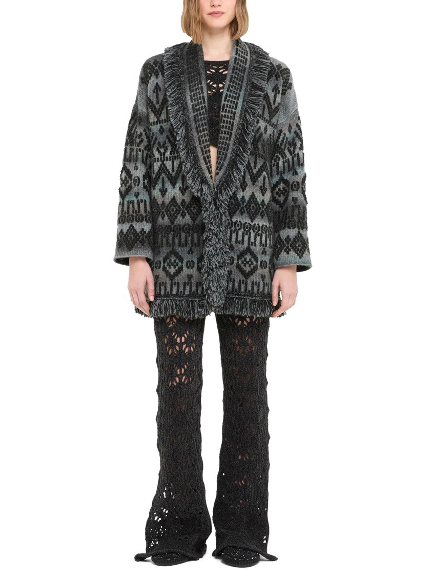 Alanui Fringe-Trimmed Geometric Knit Cardigan