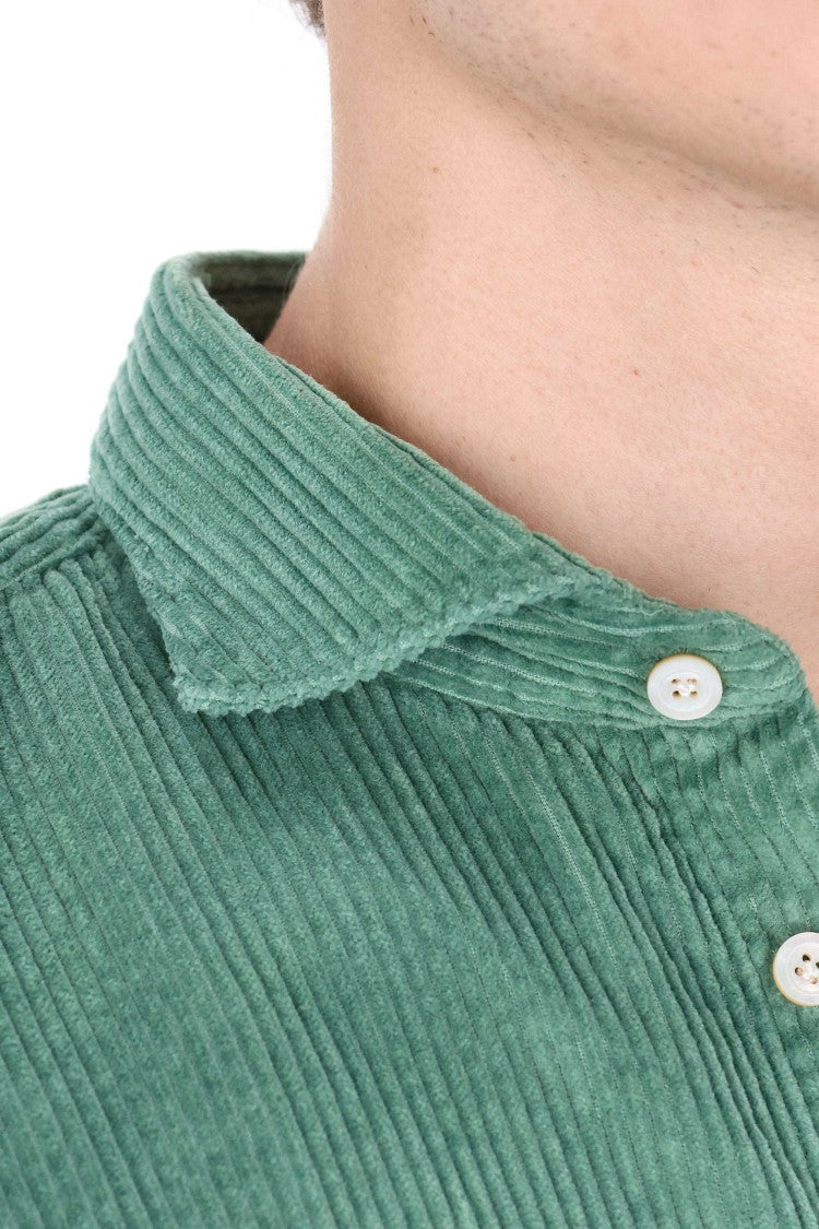 Finamore Corduroy Overshirt With Classic Collar And Flap Pocket