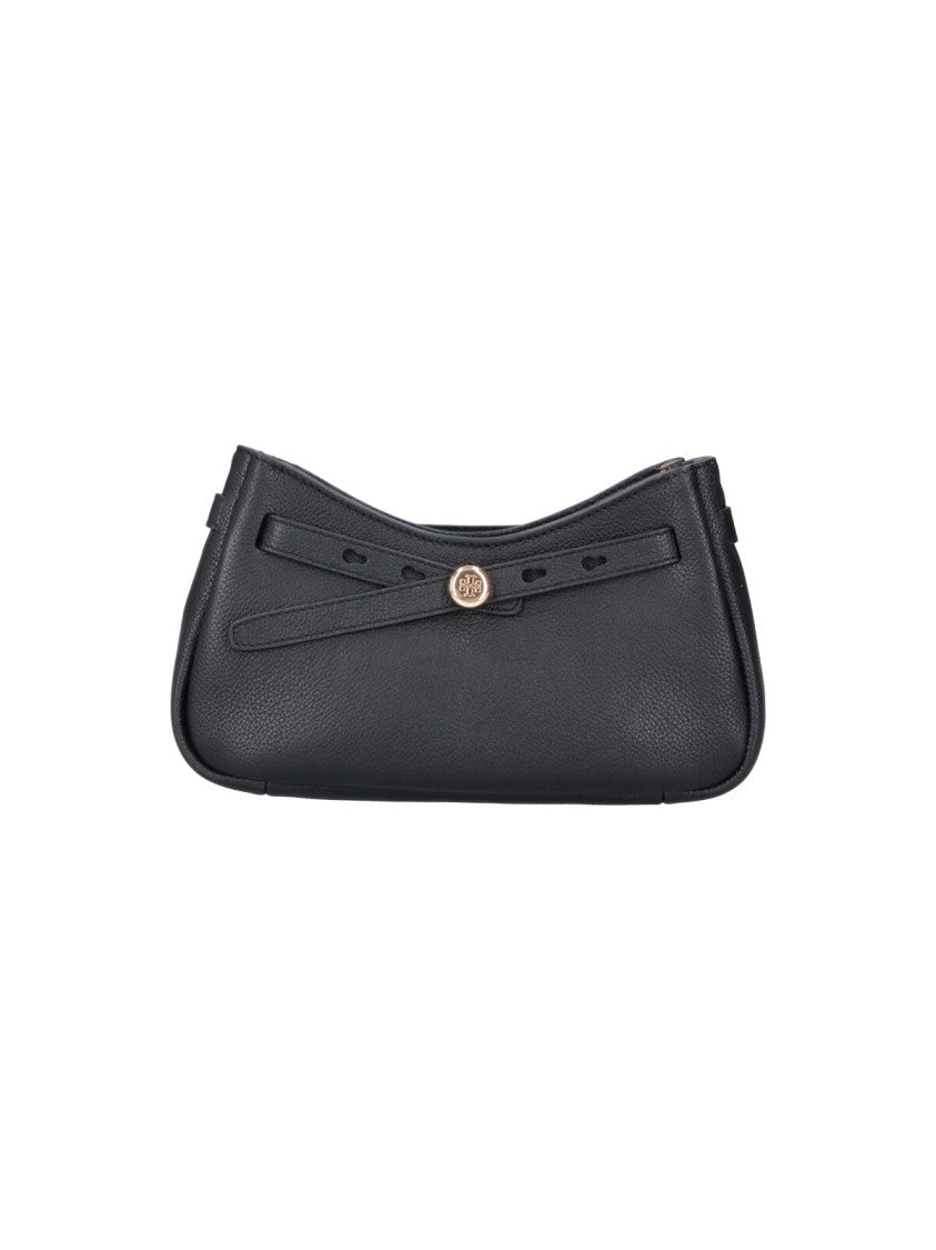 Tory Burch Black Romy Zip Up Top Calf Leather Shoulder Bag