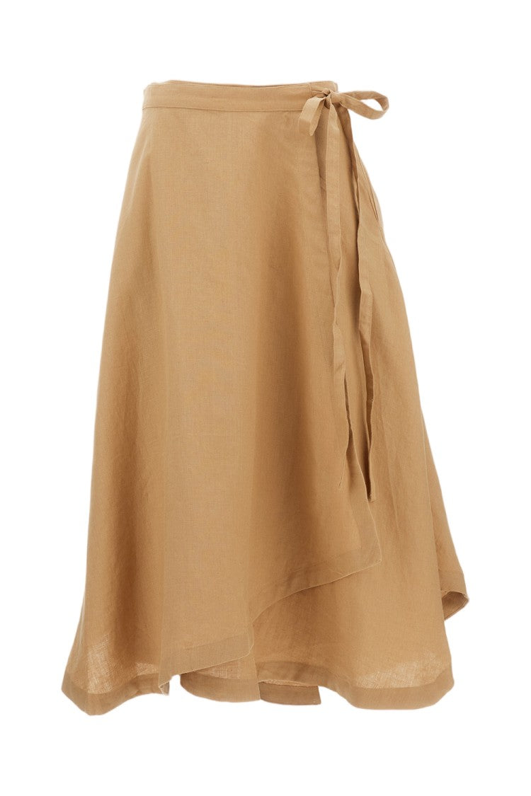 Polo Ralph Lauren Calf-Length Linen Wrap Skirt With Waist Tie