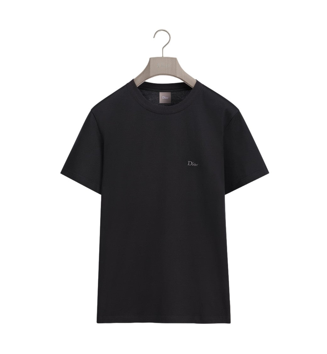 Christian Dior Black Embroidered Signature Crew Neck Cotton T-Shirt